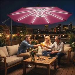 OUTSUNNY 3 m Garden Cantilever Parasol with Solar Light, Rotation in Red - Size: 3m x 3m - thumbnail 1