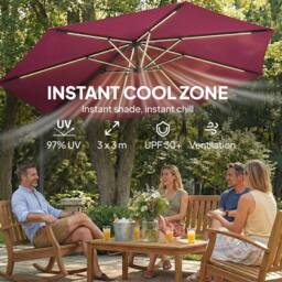 OUTSUNNY 3 m Garden Cantilever Parasol with Solar Light, Rotation in Red - Size: 3m x 3m - thumbnail 5