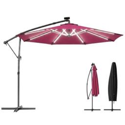 OUTSUNNY 3 m Garden Cantilever Parasol with Solar Light, Rotation in Red - Size: 3m x 3m - thumbnail 2