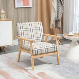 HOMCOM One Seater Sofa for Living Room Linen Fabric Couch with Wood Frame in Beige - thumbnail 1