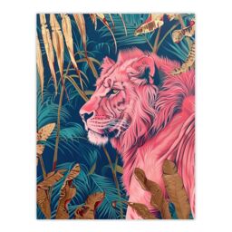 "Artery8 Regal Pink Lion in Teal Blue Gold Tropical Jungle Wall Art Print - Size: W24"" x H32""" - thumbnail 1