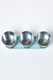 Homescapes Set of 3 Herb Pots with Tray, Rose Print in Blue - thumbnail 3