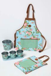 Homescapes Set of 3 Herb Pots with Tray, Rose Print in Blue - thumbnail 6