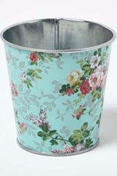 Homescapes Set of 3 Herb Pots with Tray, Rose Print in Blue - thumbnail 4