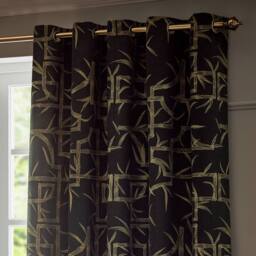 Paoletti Bamboo Fully Lined Jacquard Eyelet Curtain Pair in Black - Size: 229 cm width x 183 cm drop - thumbnail 3