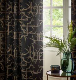 Paoletti Bamboo Fully Lined Jacquard Eyelet Curtain Pair in Black - Size: 229 cm width x 183 cm drop - thumbnail 5