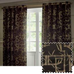 Paoletti Bamboo Fully Lined Jacquard Eyelet Curtain Pair in Black - Size: 229 cm width x 183 cm drop - thumbnail 1
