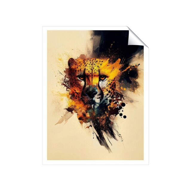 "Warren Reed - Designer Cheetah Face Splashart Unframed Art Print - Size: W8"" x H10""" - image 1