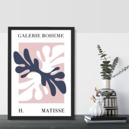 ARTZE Matisse Floral Cutout Pink & Blue Bohemian Framed Print SIZE: A4 with Black Frame in Navy - thumbnail 2