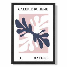 ARTZE Matisse Floral Cutout Pink & Blue Bohemian Framed Print SIZE: A4 with Black Frame in Navy - thumbnail 1