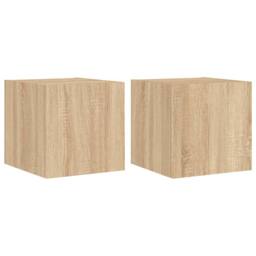 Berkfield Home TV Wall Cabinets with LED Lights 2 pcs Sonoma Oak 30.5x35x30 cm in Light Tan - thumbnail 3