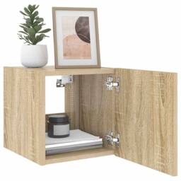 Berkfield Home TV Wall Cabinets with LED Lights 2 pcs Sonoma Oak 30.5x35x30 cm in Light Tan - thumbnail 6
