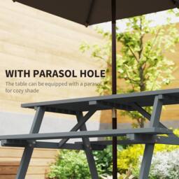 OUTSUNNY Outdoor Wooden Picnic Table Bench Garden Patio Pub Chair 6 Seats in Grey - thumbnail 4