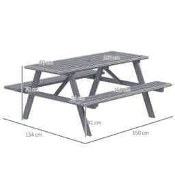 OUTSUNNY Outdoor Wooden Picnic Table Bench Garden Patio Pub Chair 6 Seats in Grey - thumbnail 3