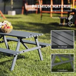 OUTSUNNY Outdoor Wooden Picnic Table Bench Garden Patio Pub Chair 6 Seats in Grey - thumbnail 5