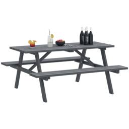 OUTSUNNY Outdoor Wooden Picnic Table Bench Garden Patio Pub Chair 6 Seats in Grey - thumbnail 2