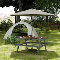 OUTSUNNY Outdoor Wooden Picnic Table Bench Garden Patio Pub Chair 6 Seats in Grey - thumbnail 1
