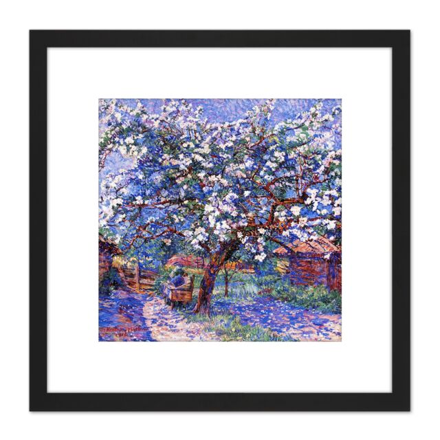 Artery8 Koster Flower Tree In Garden 1916 Painting 8X8 Inch Square Wooden Framed Wall Art Print Picture with Mount in Black - image 1