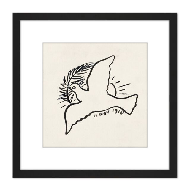 Artery8 Leo Gestel Peace Dove Branch 1918 Drawing 8X8 Inch Square Wooden Framed Wall Art Print Picture with Mount in Black - image 1