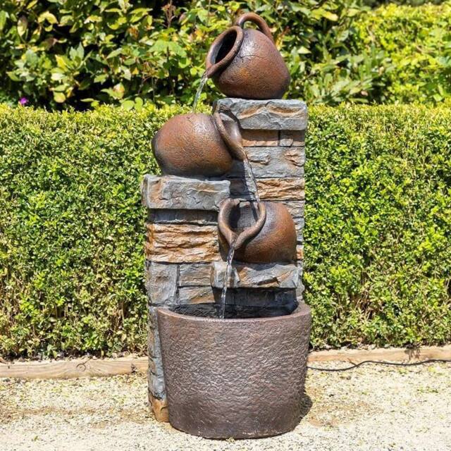 Primrose Evora Cascading Tiered Bowls Water Feature With Lights 75.5cm in Brown - image 1