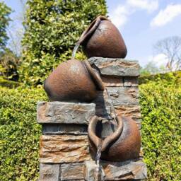 Primrose Evora Cascading Tiered Bowls Water Feature With Lights 75.5cm in Brown - thumbnail 3
