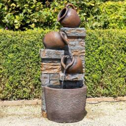 Primrose Evora Cascading Tiered Bowls Water Feature With Lights 75.5cm in Brown