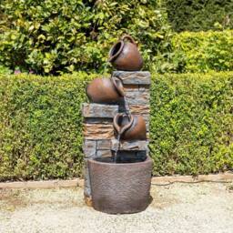 Primrose Evora Cascading Tiered Bowls Water Feature With Lights 75.5cm in Brown - thumbnail 2