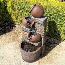 Primrose Evora Cascading Tiered Bowls Water Feature With Lights 75.5cm in Brown - thumbnail 5