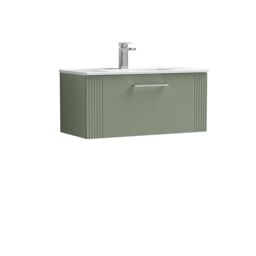 Balterley Wall Hung 1 Drawer Vanity Unit - Minimalist Basin 800mm, Satin Green - thumbnail 1