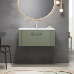 Balterley Wall Hung 1 Drawer Vanity Unit - Minimalist Basin 800mm, Satin Green - thumbnail 2