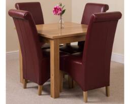 Thats Furniture Oslo 90 x 90 cm Oak Small Dining Table & 4 Montana Leather Chairs in Red - thumbnail 1
