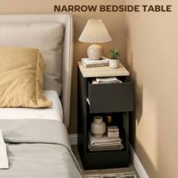 HOMCOM Bedside Tables Set of 2, Nightstands for Bedroom, Living Room in Black - thumbnail 5