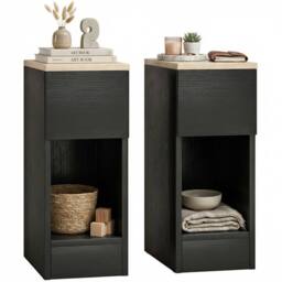 HOMCOM Bedside Tables Set of 2, Nightstands for Bedroom, Living Room in Black - thumbnail 2