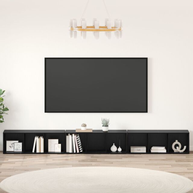 Berkfield Home TV Cabinet 3 pcs Black oak 37 x 35 x 107.5 cm Engineered wood - image 1