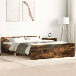 Berkfield Home Bed Frame with Headboard & Footboard Smoked Oak 120x200 cm in Brown - Size: Small Double - thumbnail 2