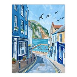 "Artery8 West Bay Dorset England Sunny Day Painting Wall Art Print in Blue - Size: W12"" x H16""" - thumbnail 1