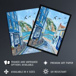 "Artery8 West Bay Dorset England Sunny Day Painting Wall Art Print in Blue - Size: W12"" x H16""" - thumbnail 2