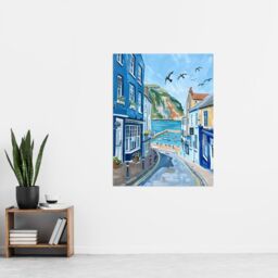 "Artery8 West Bay Dorset England Sunny Day Painting Wall Art Print in Blue - Size: W12"" x H16""" - thumbnail 4