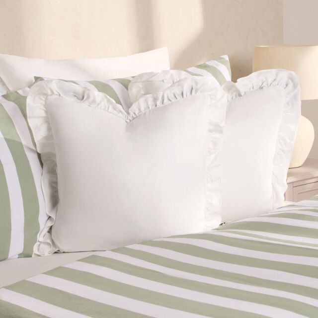 OHS 2 x Plain Faux Linen Frill Cushion Covers in White - Size: 45 cm x 45 cm - image 1