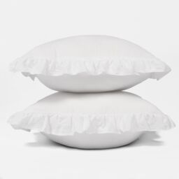 OHS 2 x Plain Faux Linen Frill Cushion Covers in White - Size: 45 cm x 45 cm - thumbnail 3