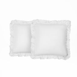 OHS 2 x Plain Faux Linen Frill Cushion Covers in White - Size: 45 cm x 45 cm - thumbnail 2