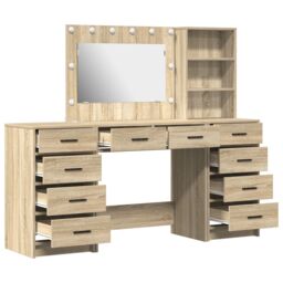 Berkfield Home 3-Piece Dressing Table Set with LED in Sonoma Oak Engineered Wood in Brown - thumbnail 7