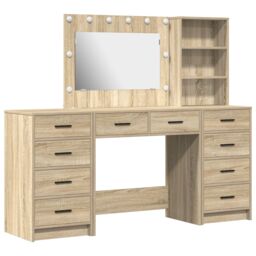 Berkfield Home 3-Piece Dressing Table Set with LED in Sonoma Oak Engineered Wood in Brown - thumbnail 2