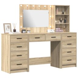 Berkfield Home 3-Piece Dressing Table Set with LED in Sonoma Oak Engineered Wood in Brown - thumbnail 3