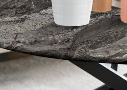FurnitureboxUK Novara Round Marble Effect Glass Top Coffee Table With Black Metal Starburst Legs in Grey - thumbnail 3
