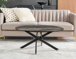 FurnitureboxUK Novara Round Marble Effect Glass Top Coffee Table With Black Metal Starburst Legs in Grey - thumbnail 2