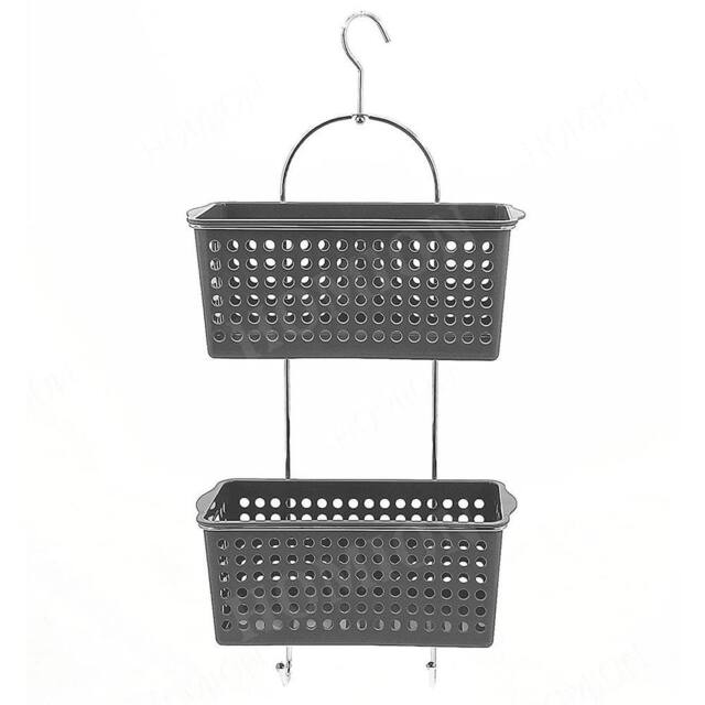 Nordara Grey Metal Frame Plastic Deep Basket Shower Caddy with Hook - image 1