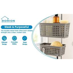 Nordara Grey Metal Frame Plastic Deep Basket Shower Caddy with Hook - thumbnail 4