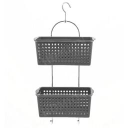 Nordara Grey Metal Frame Plastic Deep Basket Shower Caddy with Hook