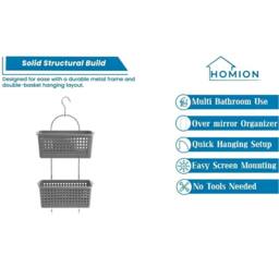 Nordara Grey Metal Frame Plastic Deep Basket Shower Caddy with Hook - thumbnail 3
